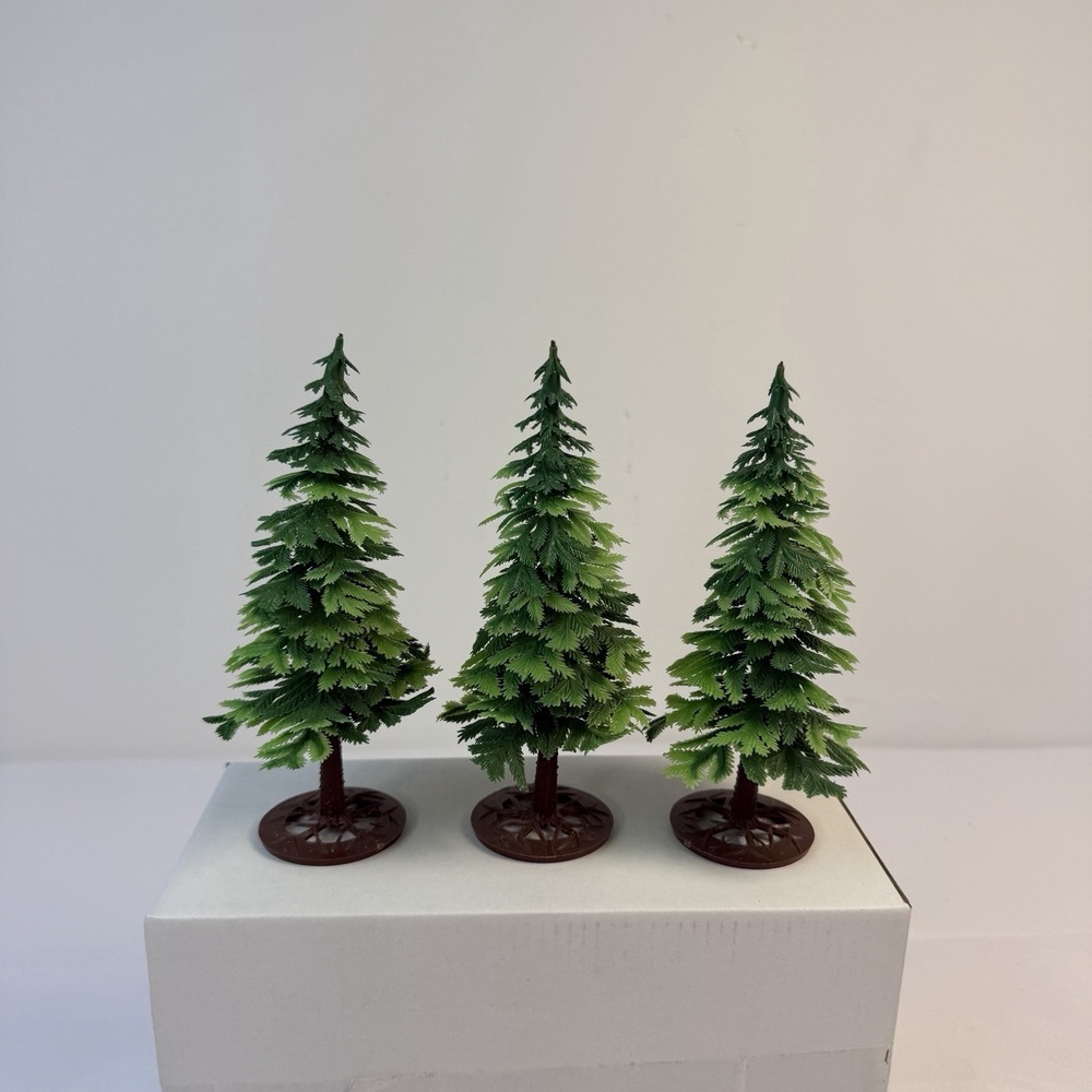 3 Vintage Empire Made Plastic Pine Trees 6.75"H Villages Trains Holiday Xmas